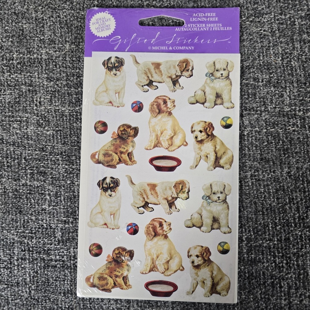 Vintage 1995 Gifted Stickers Michel & Company Dogs Puppy Sealed 2 Sheets SPPUP